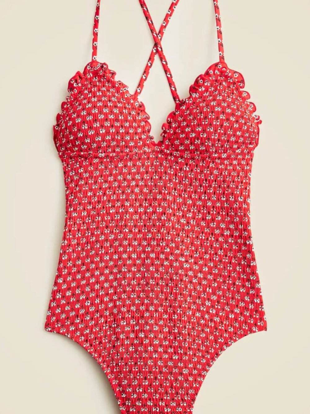 NWT* JCREW * Long-torso smocked ruffle-trim one-piece